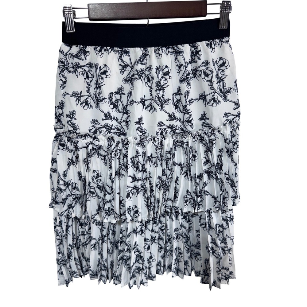 Nuance Women's 12 Off White Blackâ Floral Pleated Tiered Midi Skirt New